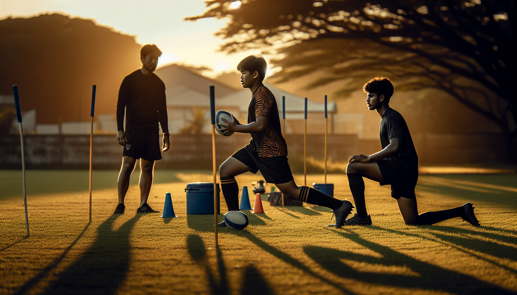 Football and rugby players completing mobility work as part of a strength and conditioning for football and rugby session