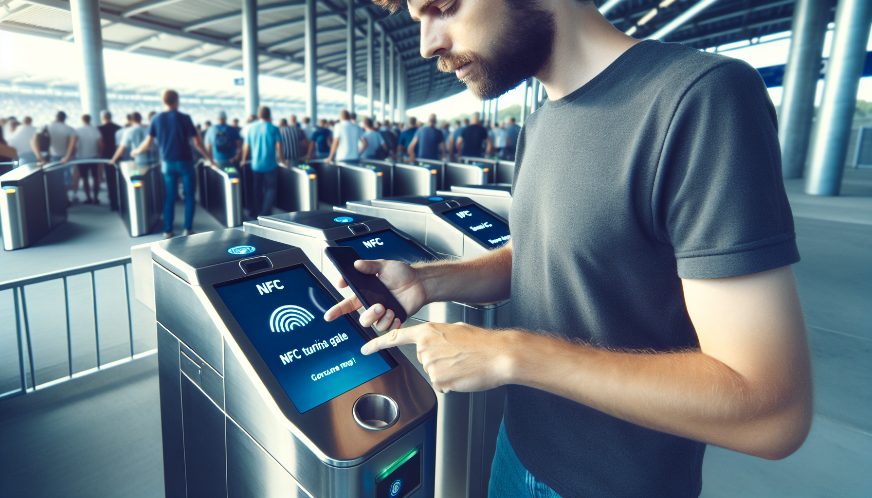 Fan using mobile ticketing at a smart stadium technology entry gate