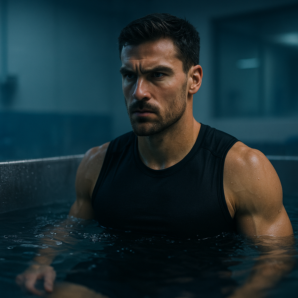 Athlete in cold water immersion pool illustrating cold water therapy vs heat therapy athletes use for recovery