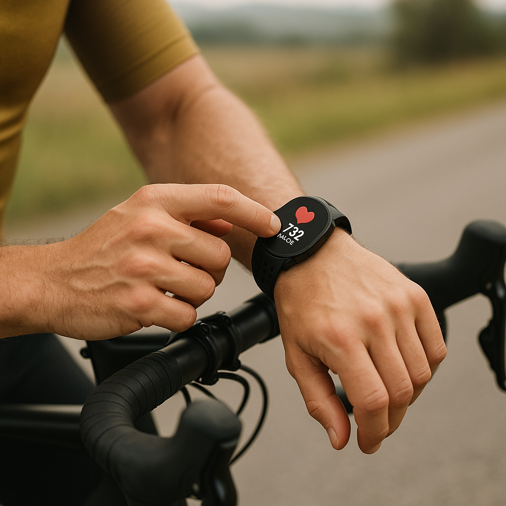 Close-up of heart rate monitor used during Zone 2 training on a cycling session