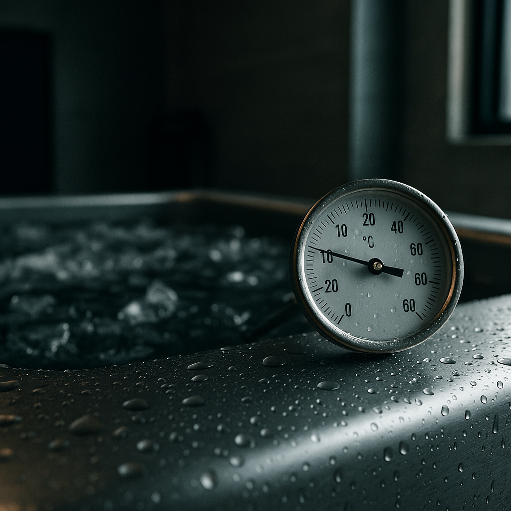 Cold water therapy pool temperature gauge in a sports gym recovery room