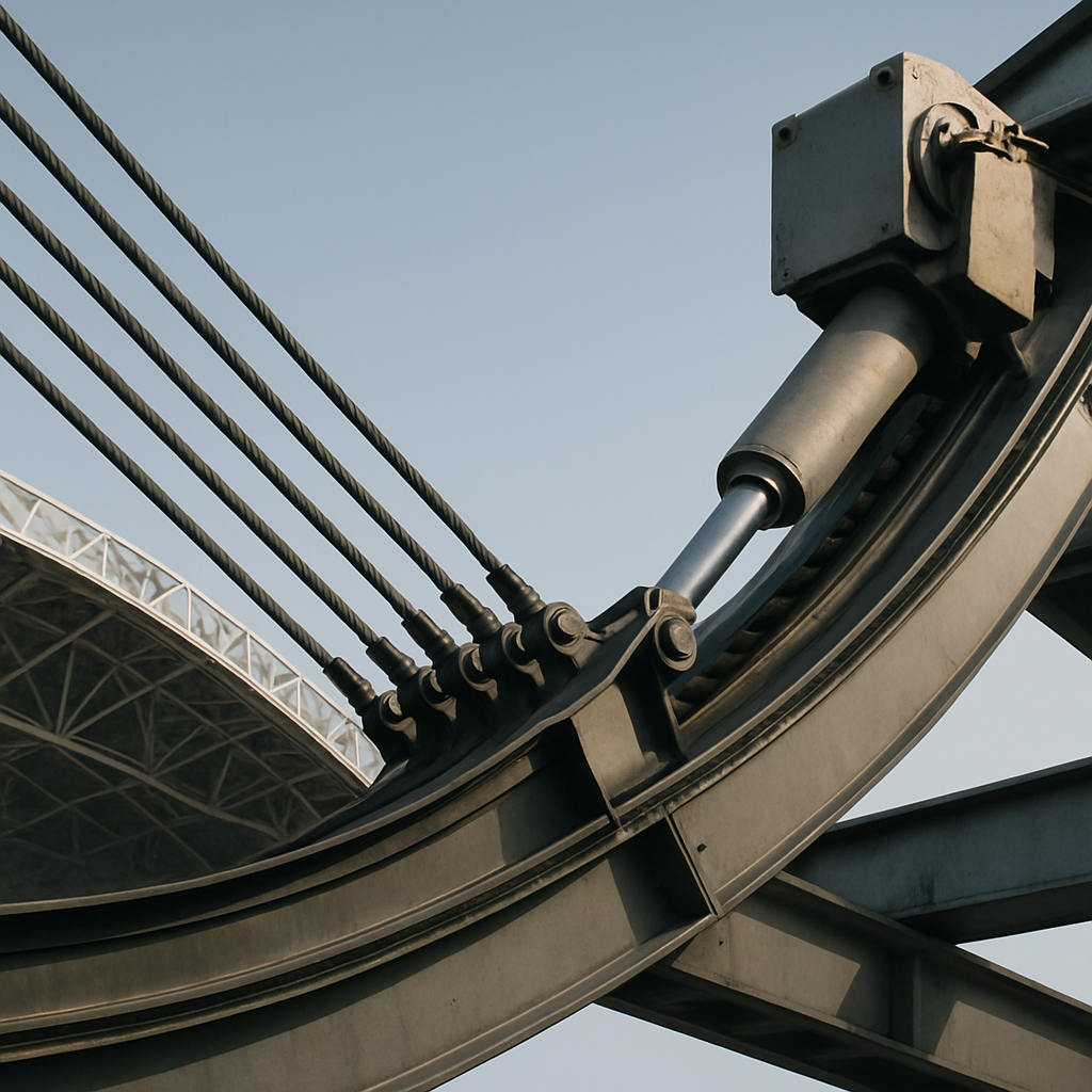 Close-up detail of retractable roof engineering inside a futuristic sports stadium 2026