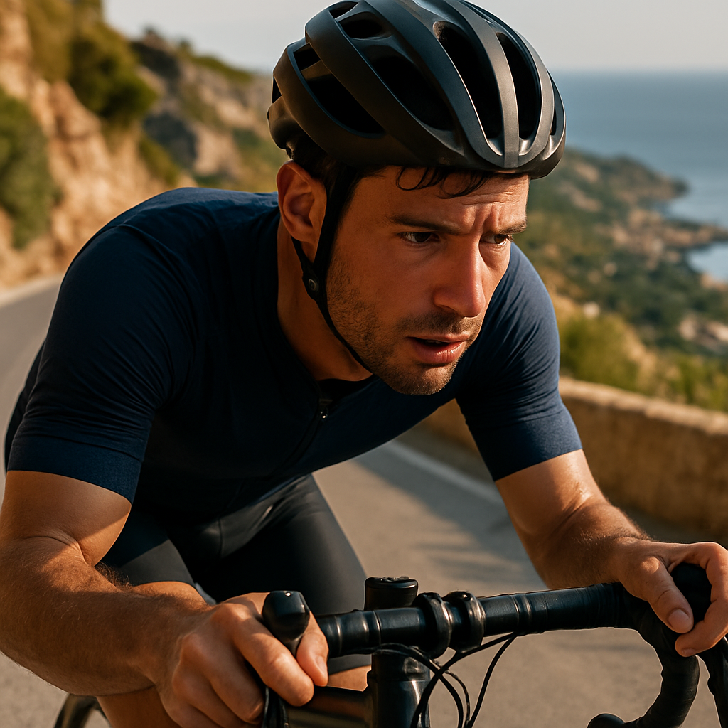 Cyclist climbing mountain road at one of the top sports fitness travel destinations Europe 2026