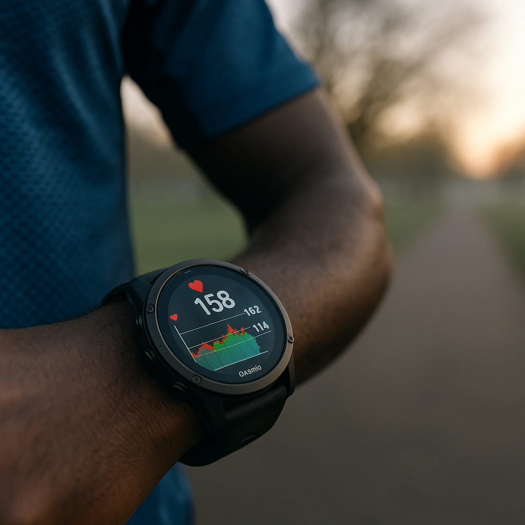 Smartwatch tracking VO2 max football fitness data during outdoor training run