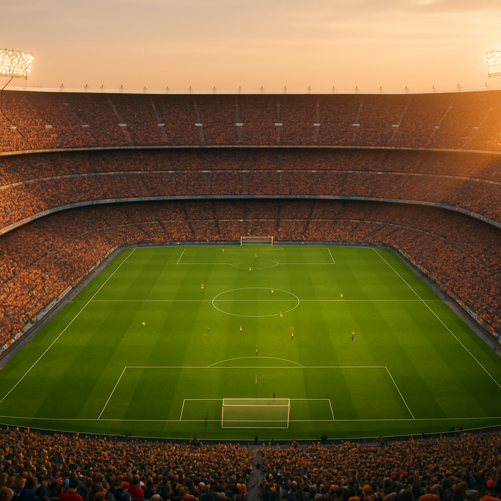 Packed football stadium at golden hour representing football travel destinations 2026