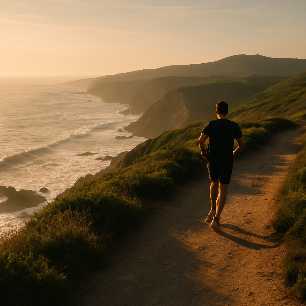Runner on a coastal cliff trail representing the best running destinations Europe 2026