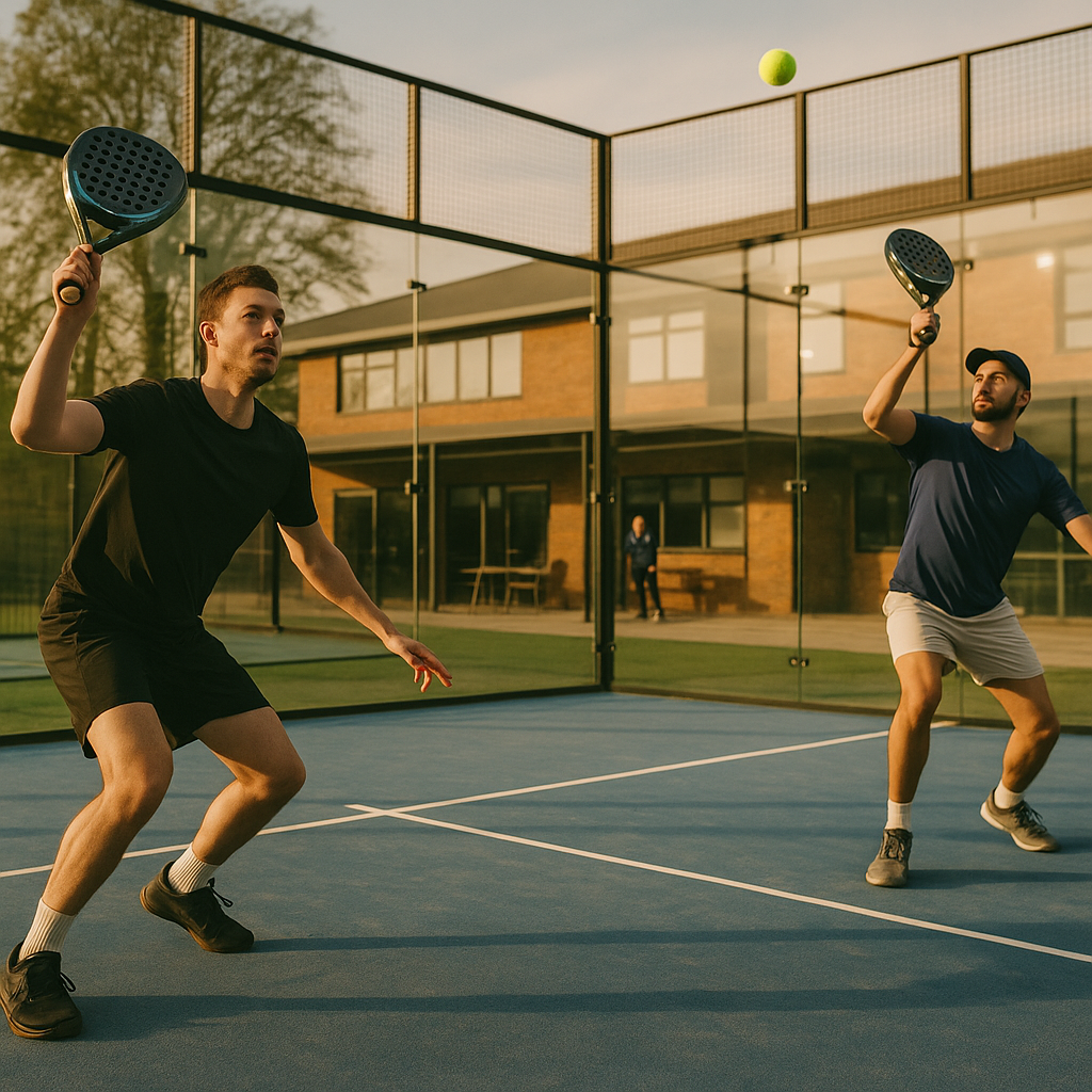 Two players competing on a padel court representing padel sport growth UK 2026