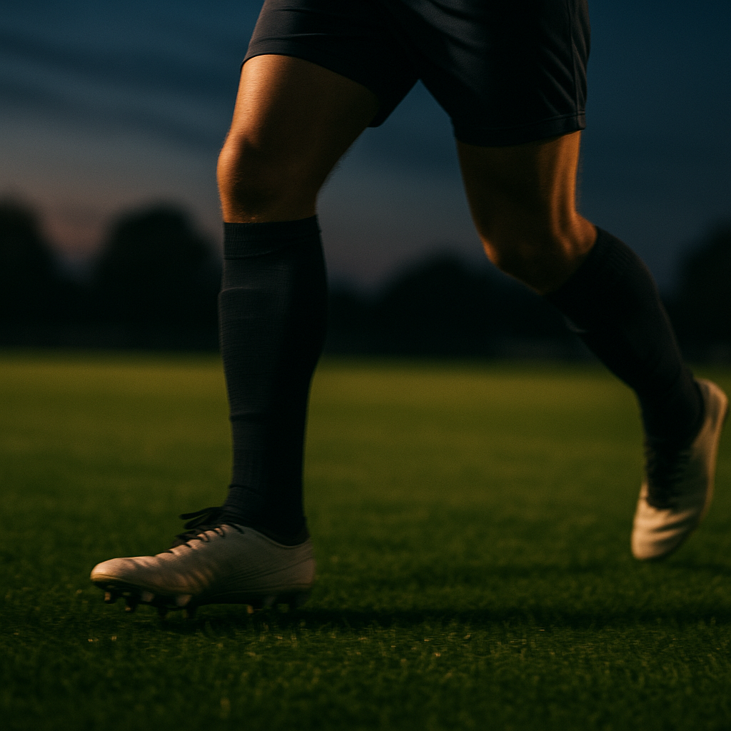 Football player doing active recovery jog during the interval as part of half-time recovery sports science